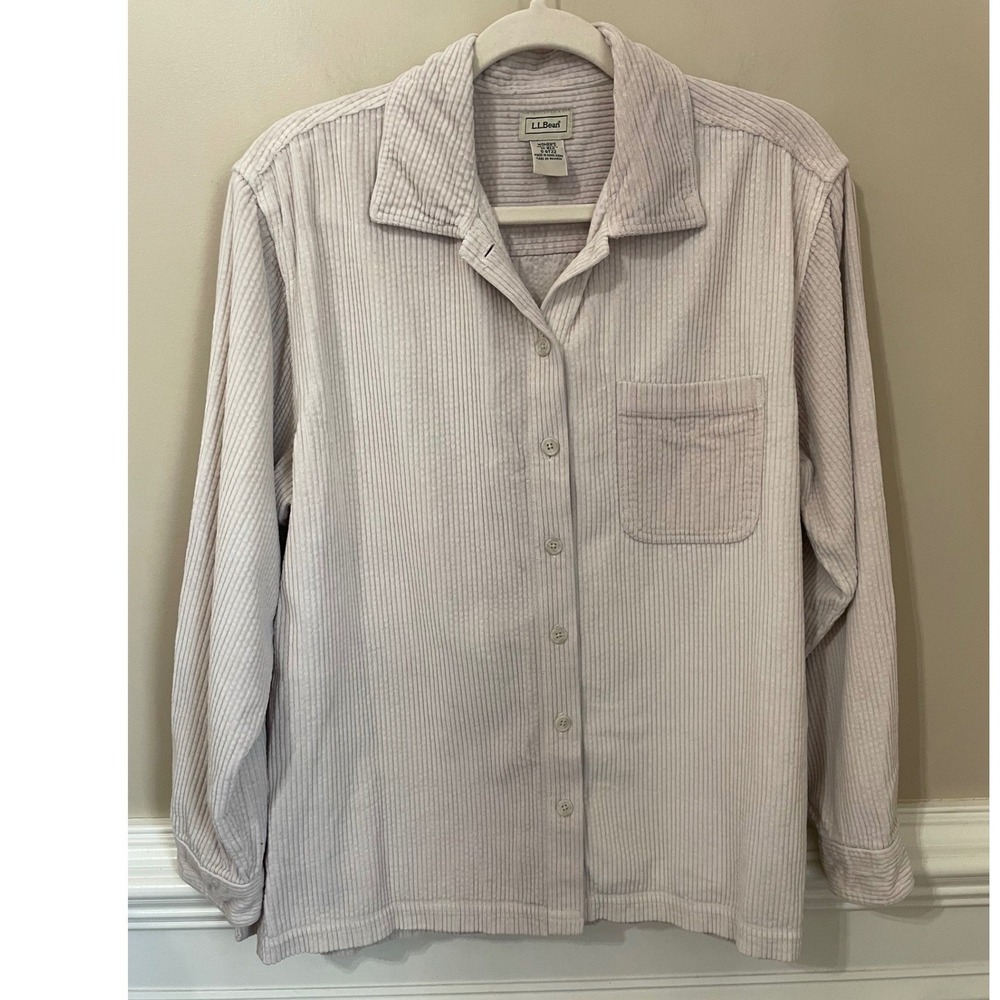 LL Bean Womens Vtg Wide Wale Corduroy Over Shirt Light Tan Size M 100% Cotton
